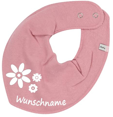 HALSTUCH mit Namen oder Text personalisiert für Baby oder Kind aus Baumwolle in Einheitsgröße Blumen (Altrosa)