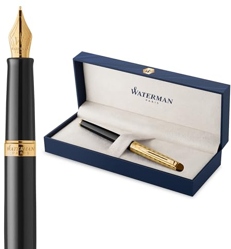 Waterman Hémisphère Fountain Pen | The Opera Collection | Medium Nib and Blue Ink | Black & Gold Trim | Gift Box