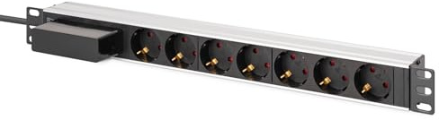 DIGITUS 19 Zoll Steckdosenleiste – 7 Schutzkontaktsteckdosen – 1HE | Leitungsschutzschalter – CEE7/7 Eingangsstecker – 16A – 4000W – Für 19 Zoll Netzwerk- und Serverschränke