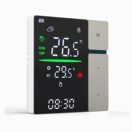 Thermostat intelligent sans fil, contrôle LED et thermostats muraux, thermostat intelligent programmable pour chauffage électrique à eau (gris 3 A)