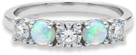 Liberty Angels - Anello in vero opale – placcato oro bianco 18 carati – impermeabile – Anello da donna con opale di lana – argento sterling 925 – Zirconi naturali – Gioielli opali – Anello di alta