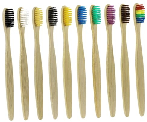 IWOWHERO Lot de 10 Brosses à Dents en Bambou Souples pour Adultes Poils Doux, Nettoyage, pour Chambres D'hôtes et Hôtels Couleur Aléatoire