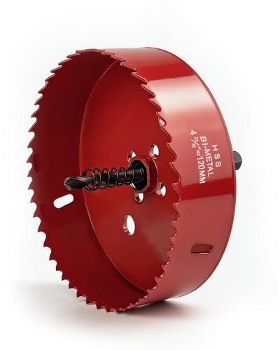 Lochbohrer Holz,120mm Lochsäge,Universal HSS M42 Bi-Metall Lochkreissäge | Lochkreissäge Rote mit Dreiecksschaft Adapter und Zentrierbohrer,Für Holz,Dünnes Metall,PVC-Platte und Kunststoff