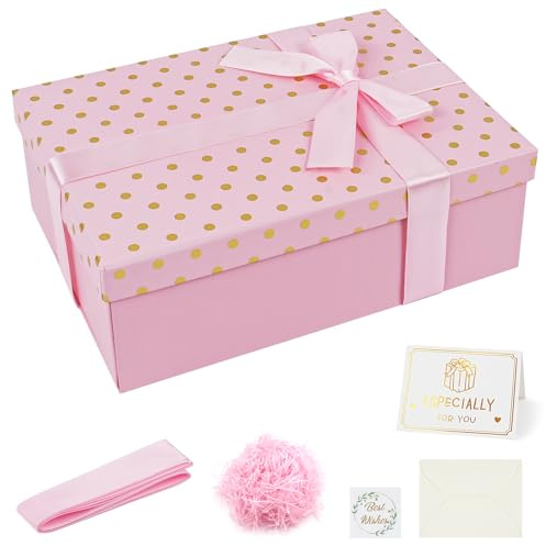 OFFCUP Geschenkbox mit Deckel, 25×18×8.5cm Geschenk Box mit Raffia Grußkarten Schleife für Hochzeit Geburtstag Jubiläum, Exquisite Geschenkboxen für Mädchen Valentinstag Weihnachten