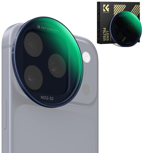 K&F CONCEPT Snap-On ND2-32 Filter kompatibel mit iPhone 17 Pro/Pro Max | Dunkelblau, 11,2g extrem Leichter VND-Filter mit Snap-On Deco-Halterun, AGC-Glas mit 28-Schichten-Beschichtung, FA301