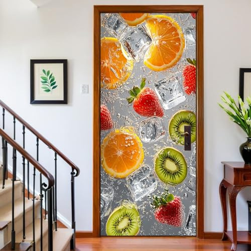 Türwandbilder selbstklebend 83 x 210 cm Frucht-Eiswürfel-Puzzle Türsticker Türposter Grau Türtapete Türkunst Türwandaufkleber für Wohnzimmer Schlafzimmer Badezimmer Küche Türdekoration