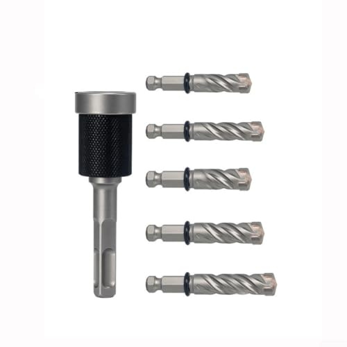 Split Type Limit Hammer Drill Bit Set with Quick Change Carbide Tips for Concrete Anchors, Adjustable Depth Stop Expansion Bolt Drilling Tool(round handle 6pc)