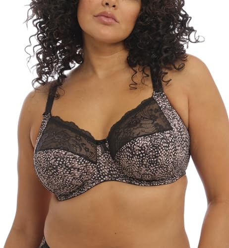 Elomi Women's Morgan Underwire Banded Bra with Stretch Lace, Ebony, 36H US