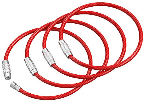 Silipac Stainless Steel Wire Keychain Cable, Twist-Lock 6.3 (16 cm) 2mm – Car Keyring, Luggage Tag, Carabiner – 4 Pack