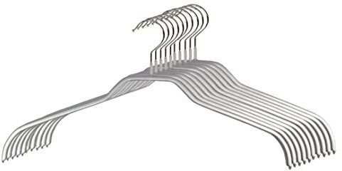 MAWA Kleiderbügel, Set mit 10 platzsparenden und rutschfesten Bügeln, ideal für Hemden und Blusen, mit 360°drehbarem Haken, Antirutschbeschichtung, 41 cm, Silber