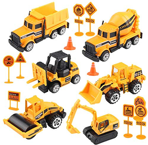 Sunarrive Construction Vehicles Toys - Mini Digger Cake Toppers - Dumper Bulldozer Dump Truck - Small Toy Car Set for Kids Children Boys Girls - Gifts Presents for Age 3 4 5 6 Year Olds