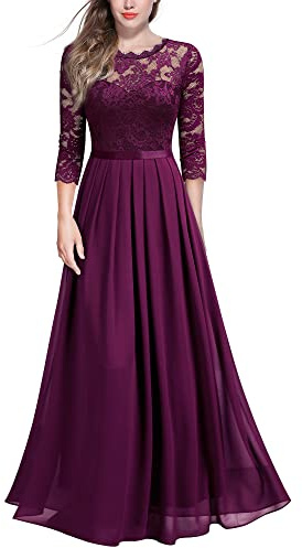 MIUSOL Women's Retro Floral Lace 3/4 Sleeve Wedding Bridesmaid Maxi Dress (Medium, Magenta)