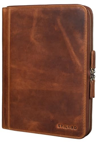 STILORD 'Ferris' Vintage Leder Dokumentenmappe - Perfekt für Arbeit, Büro & Meetings - Konferenzmappe XL für 13,3 Zoll MacBook, Farbe:Kara - Cognac