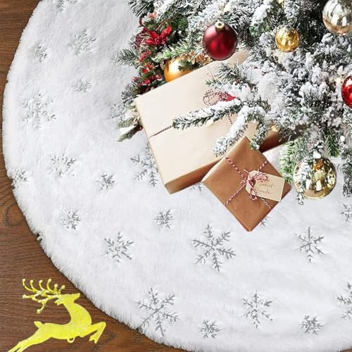 120cm Weihnachtsbaum Rock,Groß Weiße Plüsch Weihnachtsbaumrock für Weihnachtsbaum Verzierung Bodendekoration Christbaumständer Teppich Decke Weihnachtsbaum Deko