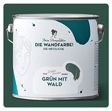 MissPompadour abwaschbare Wandfarbe Grün mit Wald 2,5L - hohe Deckkraft & Ergiebigkeit - matte, scheuerbeständige Innenfarbe - geruchsarm, wasserbasiert, atmungsaktiv - Die Nützliche