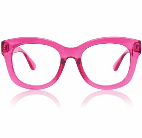 JiSoo Lesebrille Damen/Herren Designer Oversized Lesebrille Dicke Große Runde Damen Lesebrille, F-pink, 1.75
