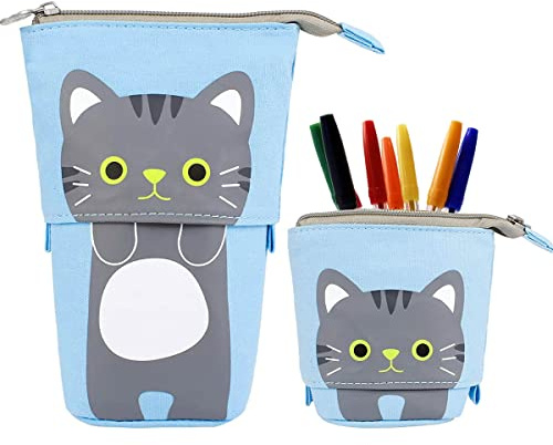 Hillylolly Trousse à Crayons Debout, étui à Crayons Rétractable, Chat Crayon, Stand up Pencil Case, Toile Crayon pour Papeterie, la Papeterie