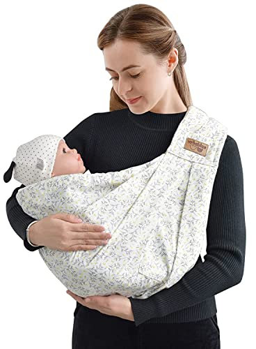 vrbabies Babytrage, Tragetuch Baby-Fronttrage von Neugeborenen bis Kleinkindern, New Upgrade verstellbare Babytrage auf einer Schulter für Babys 0-24 monate bis zu 40 lbs (Kleine gelbe Blume)