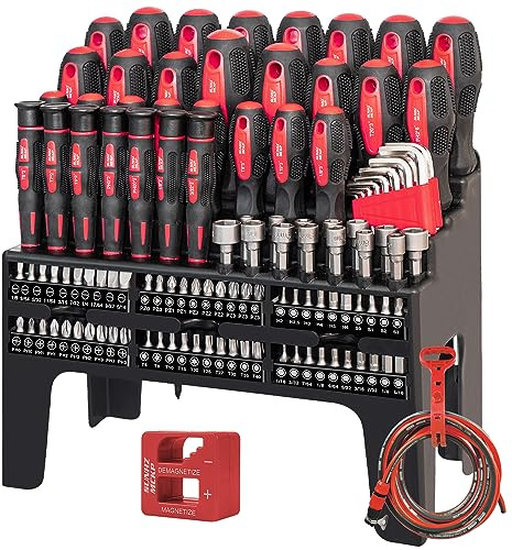 SUNHZMCKP 124-Piece Magnetic Screwdriver set, Includes Slotted, Phillips, Pozidriv, Hex, Torx and Precision Screwdriver, ratcheting screwdriver and nut drivers With Storage rack