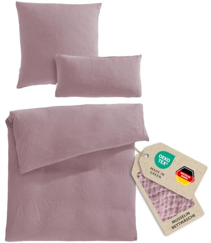 Pure Label Musselin Bettwäsche 155x220+80x80+40x80 cm - Mauve