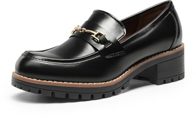 DREAM PAIRS Women's Chunky Loafers, Platform Comfortable Slip-On Dressy Business Casual Shoes,Size 8.5,Black-Pu,SDLS2410W