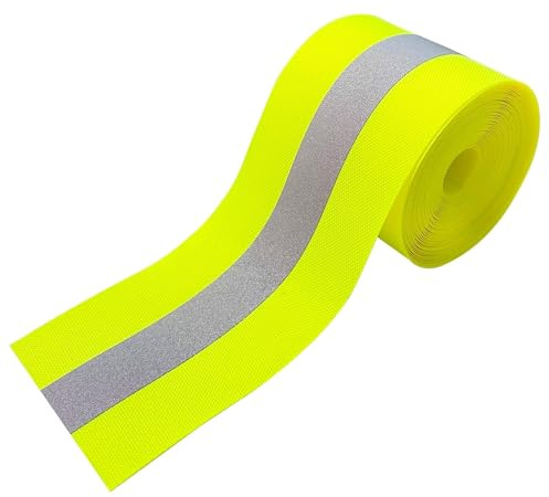 MARARDI Bande Réfléchissante pour la Couture - [5 Mètres x 50 mm] non Adhésif [Jaune Fluo] Ruban D'avertissement Réfléchissant 100% Polyester - Ruban de Sécurité Haute Visibilité - Réfléchissant ≥300
