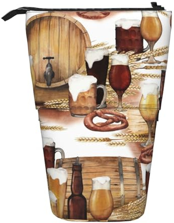 YUNWEIKEJI Tonneau De Bière Et De Vin, Trousse à Crayons télescopique, Porte-Crayon sur Pied avec Pochette à Crayons à Fermeture éclair, Sac à stylos