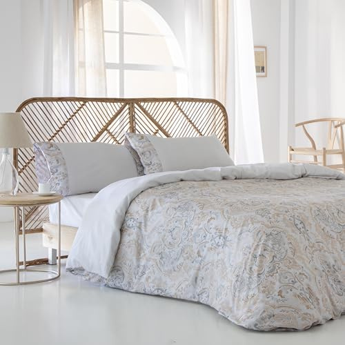 COTTON ARTean Funda Nórdica Cama 135 SATÉN ALGODÓN 200 Hilos CARES Funda edredón 220x220 + 1 Funda de Almohada Cierre Botones