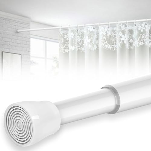 1PC Extendable Shower Curtain Pole Tension Rods No Screws Shower Pole Bathroom Net Curtain Rods Spring Loaded Curtain Rod for Curtains (White 65-98cm, 25mm Diameter)