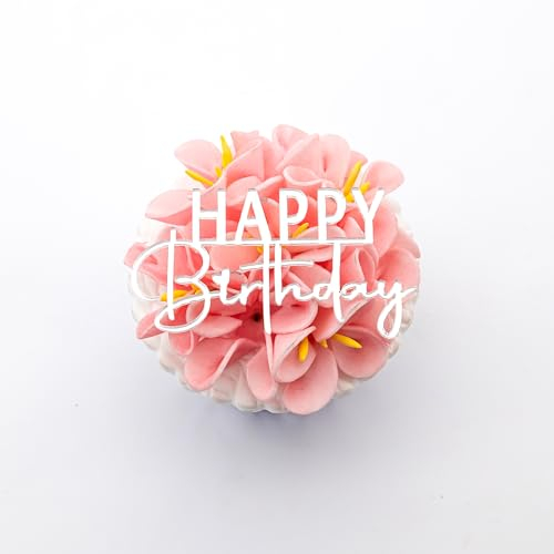 3 Little Desserts Pack of 6 'Happy Birthday' Acrylic Cupcake Toppers - Silver