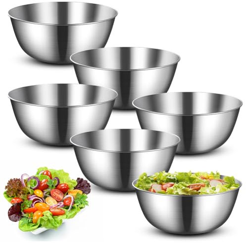 Umllpet Mixing Bowl, Stainless Steel Bowls, Set of 6, Metal Bowl Set, Salad Bowl, Snack Bowl, Dip Bowl, Cereal Bowls, Soup Bowls, Breakfast Bowls Set for Pasta, Salad, Fruit, Rice