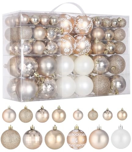 100 Stück Weihnachtskugeln, Champagner Christbaumkugeln,Weihnachtskugeln Kunststoff,Weihnachtskugeln Set Outdoor,Weihnachtsbaumschmuck,Christbaumschmuck,wiederverwendbar