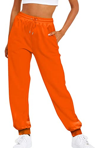 Pantaloni sportivi da jogging oversize per le donne Pantaloni della tuta con tasche Pantaloni sportivi alla moda comodi casual tinta unita pantaloni sportivi da donna, Arancione, M