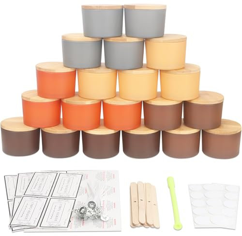 MILIVIXAY Confezione da 20 barattoli per candele autunnali da 113,4 g, con coperchio e kit per la creazione di candele, piccoli barattoli vuoti per candele a bocca larga, contenitori per spezie e