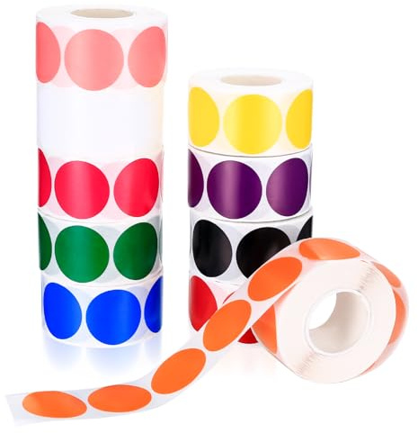 Points Adhésifs Colorés, 5000 Pièces/10 Rouleaux de Pastilles Adhésives Rondes 25mm, Autocollants Marqueurs Colorés pour DIY, Bureau, Calendrier