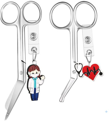 Gulfmew 2 Forbici per Bendaggio Forbici Infermiere con Portachiavi Distintivo per Donne Uomini Acciaio Inossidabile per Bendaggi Infermieristiche Regalo per Infermieri Dottori