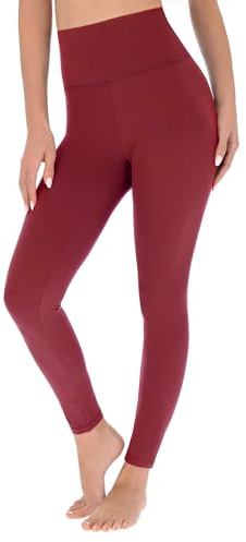 FUTURO FASHION Leggings med hög midja, fjäriliga, mjuka, avslappnade leggings för kvinnor, bekväma, vardagliga, stretchiga icke-genomskinliga leggings för kvinnor, S-XXL, Burgund, S/M
