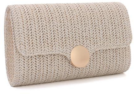 Freiesoldaten Pochette en Paille Tressée pour Femmes Plage d'été Sac de Soirée élégant avec Chaîne