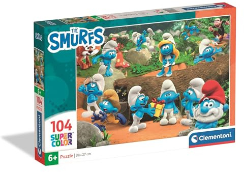 Clementoni - Puzzle per Bambini 104 Pezzi Supercolor, per Bambini 6+ Anni, Illustrazione Puffi, Idea Regalo, Made in Italy, 37,9x26,9 cm, 25037