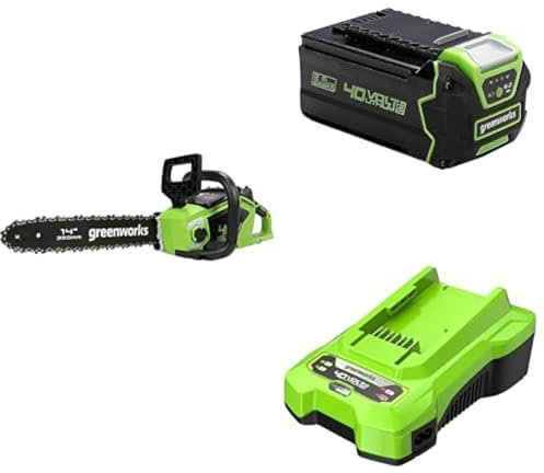 40V Akku-Kettensäge Greenworks mit bürstenlosem Motor GD40CS15, 14-Zoll (35 cm) Blattlänge, 12 m/s Kettengeschwindigkeit, 3,5kg, 3 Jahre Garantie & 40V 5Ah Lithium-Ionen Akku + 40V 2A Akku Ladegerät