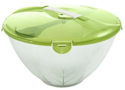 B2C Salad Storage Serving Bowl Round Plastic Cooking Kitchen 3 piece Set (Bowl, Lid & Cutlery) Picnic Dish (Green)