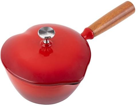 Mabeeze Heart-Shaped Enameled Cast Iron Saucepan with Lid – 1-Quart Red Small Sauce Pot for All Cooktops – Durable, Nonstick Cookware for Milk, Soup, Pasta Sauce – Ideal Gift