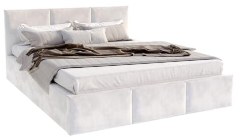 FDM Polsterbett 140x200 cm Doppelbett mit Lattenrost Bettkasten Stauraum Fresia Trinity weiß mit Kopfteil modern