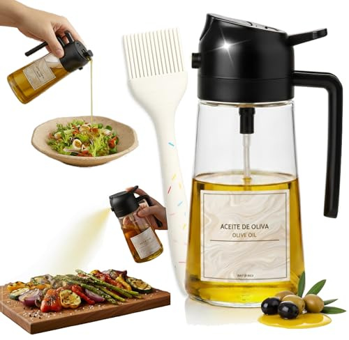 Genérico Pulverizador Aceite Spray Aceitera de Cristal antigoteo, Aceitera spray pulverizador, Dispensador aceite y Dosificador 3 en 1, Accesorios Freidora de Aire (Air Fryer)