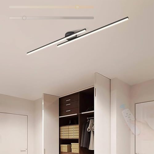 GZZBMY LED Deckenleuchte mit Fernbedienung Dimmbare Innen Deckenlampe Modern Aluminium Lange Schlafzimmer Deckenbeleuchtung für Wohnzimmer Esszimmer Küchenlampe 3000K-6500K (Schwarz,120cm)