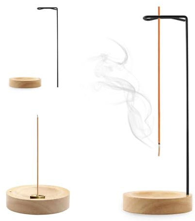 1 PCS Porte Encens 2 en 1,Brûleur d'encens Inversé avec Bobine à Cône,Encensoir,Support en Bois de Noyer à 9 Trous pour Bâtons d'Encens,Idéal pour Bureau, Méditation, Yoga et Décoration d'Intérieur.