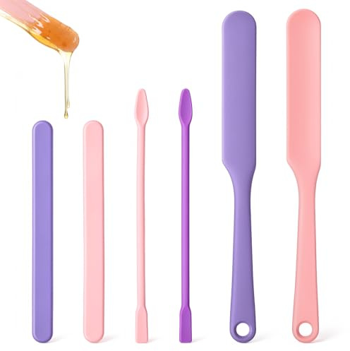 Thinp 6 bastoncini di cera in silicone, 3 spatole per cera antiaderenti, bastoncini per depilazione, riutilizzabili, per mescolare le cere dure, applicatori per ceretta in silicone, per uso domestico