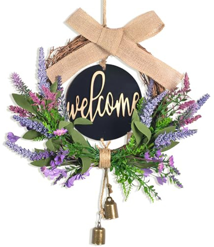 LEIMEND Ghirlanda Primaverile Ghirlanda Porta Ingresso Lavanda Artificiale 45 cm Viola Ghirlanda Primaverile Porta Ingresso Ghirlanda Estate per la Casa Feste porte Matrimoni Stile Country Regalo