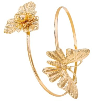 KHASCBNF Pulsera Para La Parte Superior Brazalete de brazo superior Floral mariposa Color dorado for mujer, brazalete abierto ajustable, joyería for fiesta en la playa