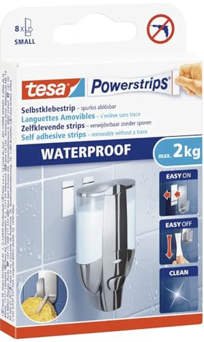 tesa Powerstrips® Waterproof, wasserfeste Klebestreifen, max. 2 kg, spurlos wieder ablösbar (2er Pack = 12 Stück)